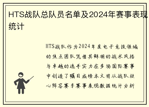 HTS战队总队员名单及2024年赛事表现统计